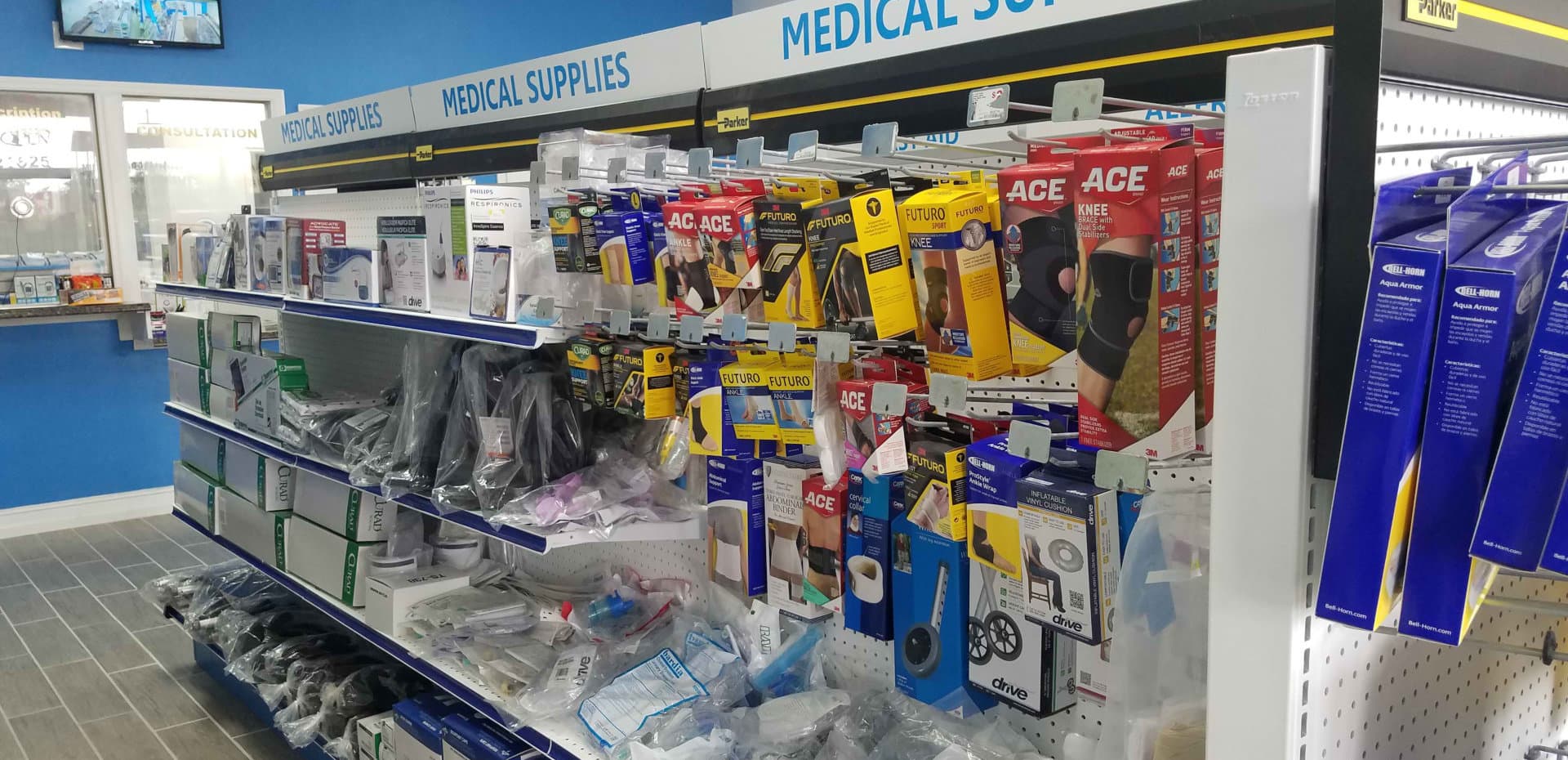 medical supplies in display